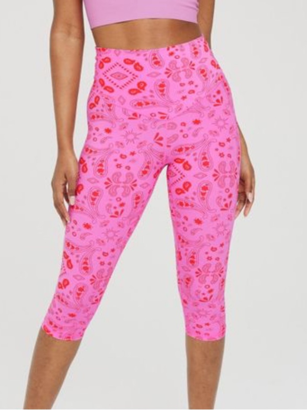 Aerie Offline Real Me Cropped Leggings pink and orange paisley medium nwt